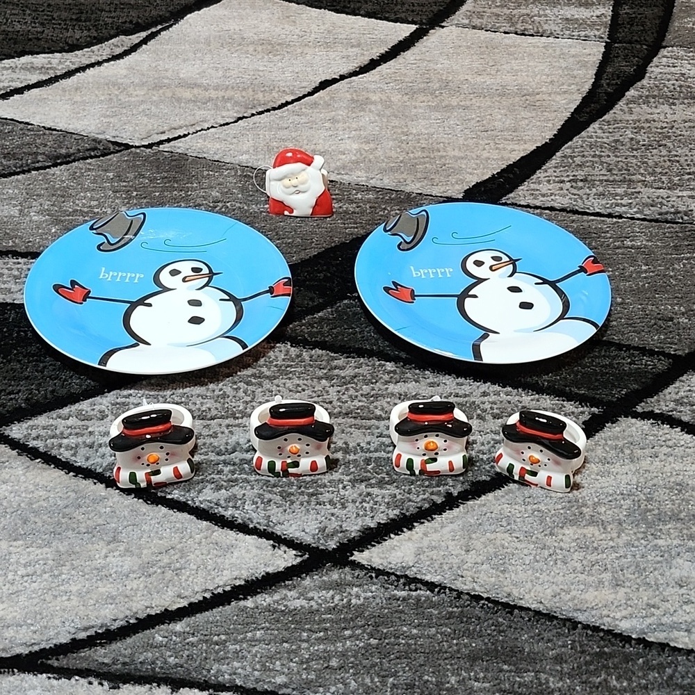 VINTAGE GIBSON ELITE MAX & LUCY SNOW-MATTER SNOWMAN PLATES SNOWMAN &SANT…